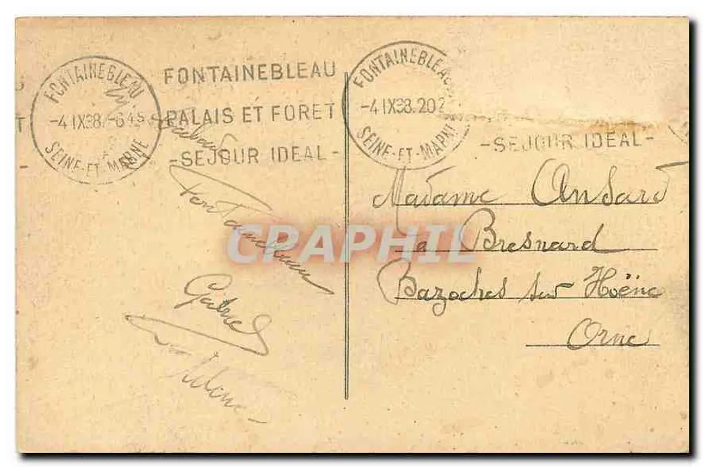 Fontainebleau — O Palácio — O Lago — Editor não identificado, número de série não visível - Verso