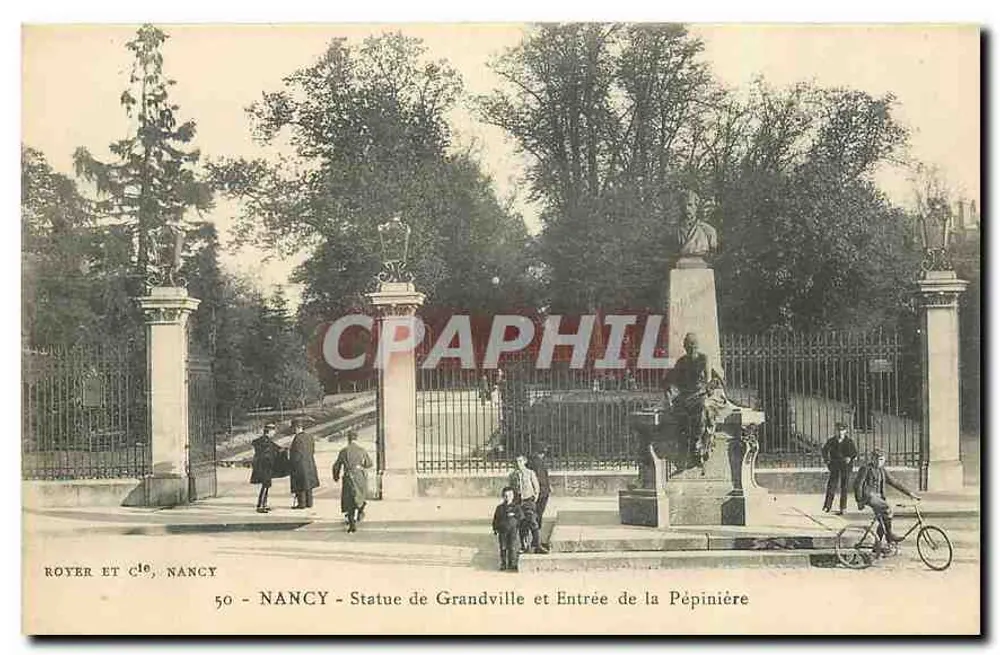 Nancy - Statue von Grandville und Eingang zur Gärtnerei — Royer et Cie, Nancy, n°50 - Vorderseite