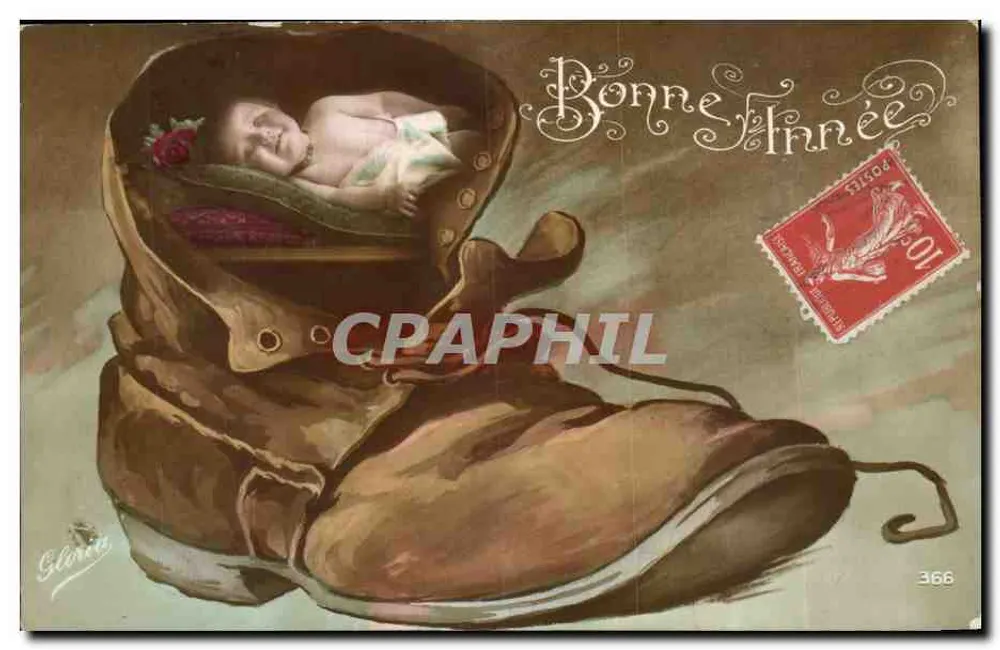 Recém-nascido em uma botina — Boa Ano — Editor Gloria, n° 366 - Frente