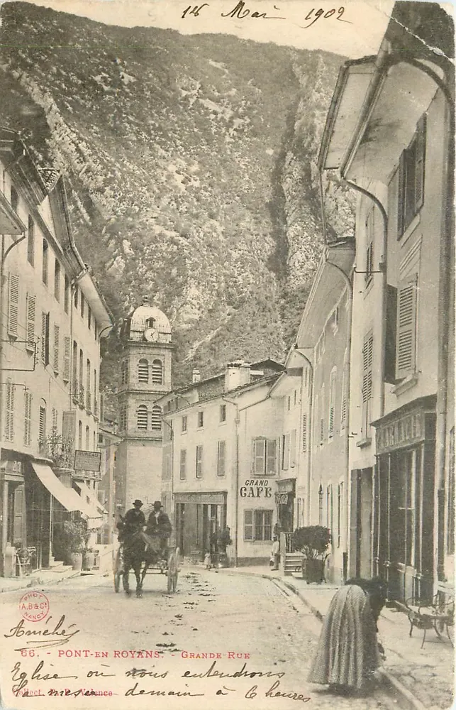 Pont-en-Royans - Wielka ulica — kościoł i duży kawiarnia — A.B.&C. Bonche - Awers