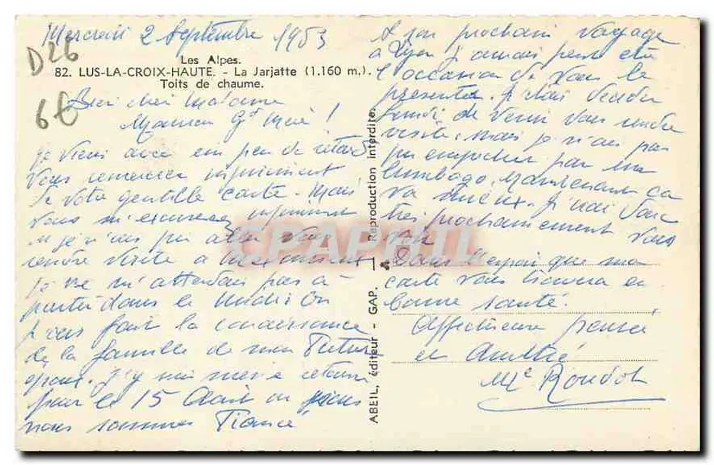 Die Alpen — La Jaratte (1.160 m.) — Abel, Verlag, Nr. 66 - Rückseite