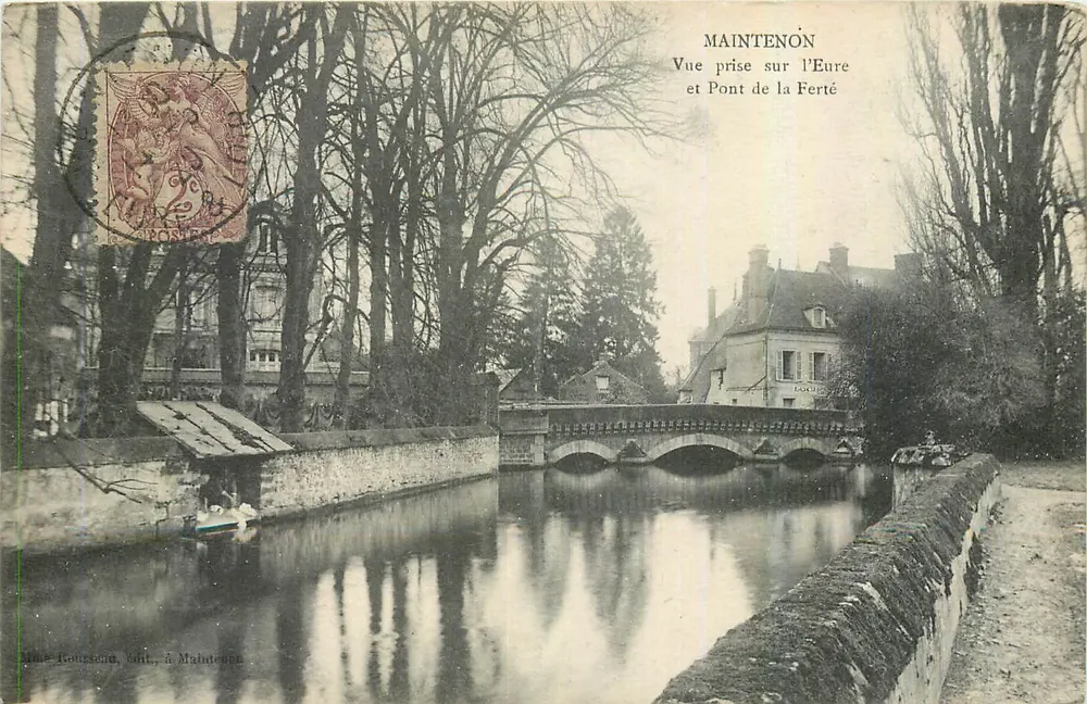 Maintenon — Vue prise sur l'Eure et Pont de la Ferté — Imprimerie de Maintenon - Recto
