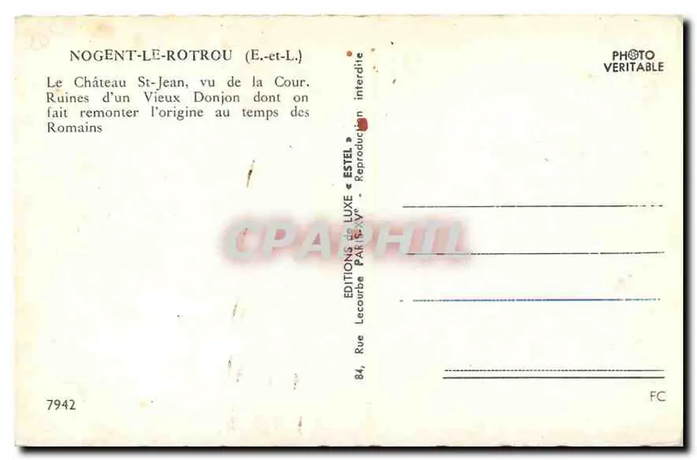 Château Saint-Jean — Ruines d'un vieux donjon — Éditeur ESTEL, n° 7942 - Verso