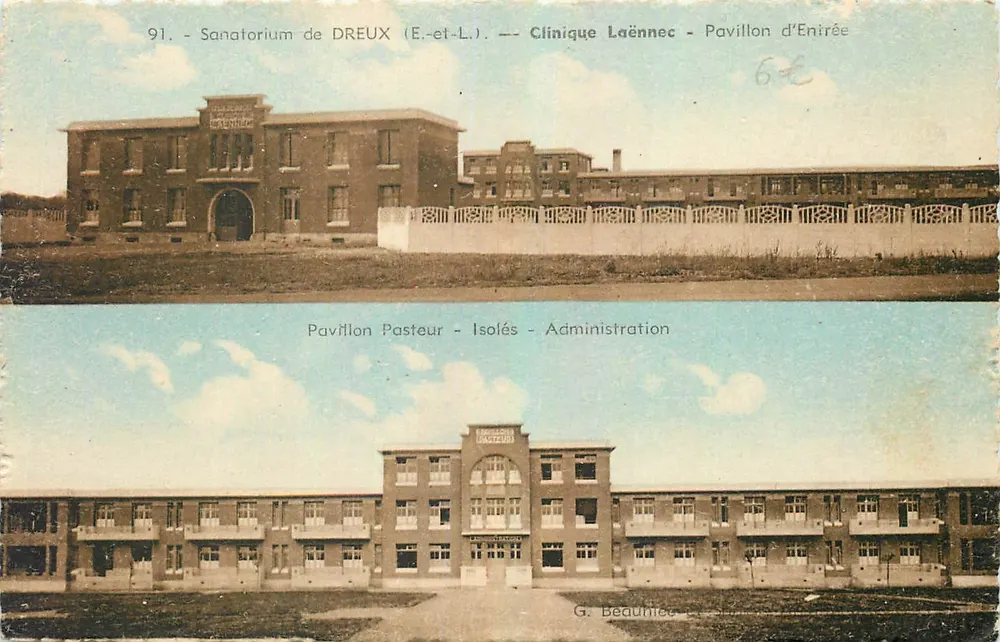 Sanatorium von Dreux (E.-et-L.) — Klinik Laënnec — Eingangspavillon und Pasteur-Pavillon - Isoliert - Verwaltung - Vorderseite