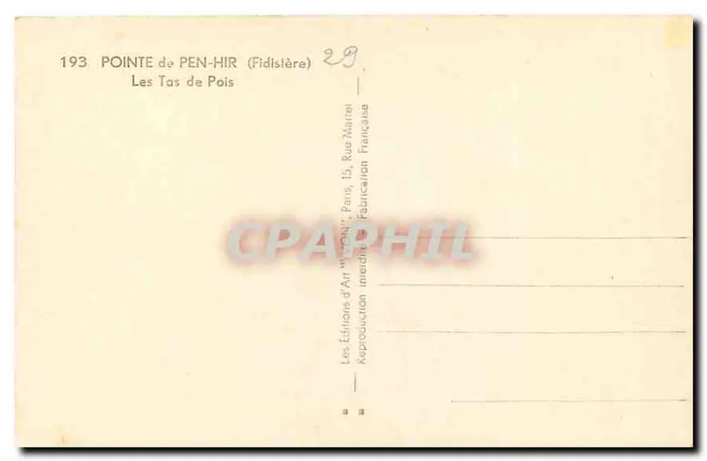 Pointe de Pen-Hir (Fidislière) — Les Tas de Pois — Les Éditions d'Art Marret - Rückseite