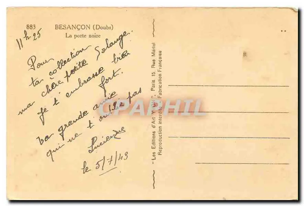 Besançon (Doubs) — A porta negra — Les Éditions d'Art 'W' Paris - Verso