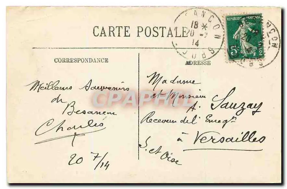 Besançon — La Citadelle vue de Tarragnoz — Éditeur LL, n° 107 - Verso