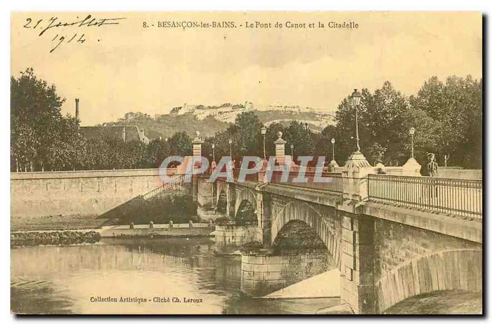 Besançon-les-Bains - Der Canot-Brücke und die Citadel — Künstlerische Sammlung, Foto von Ch. Leroux - Vorderseite