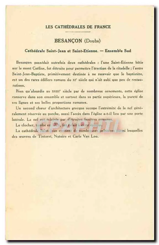 BESANÇON (Doubs) — Kathedrale Saint-Jean & Saint-Etienne — Südensemble — 5. Serie — Sammlung der Solution Paulauberge - Rückseite