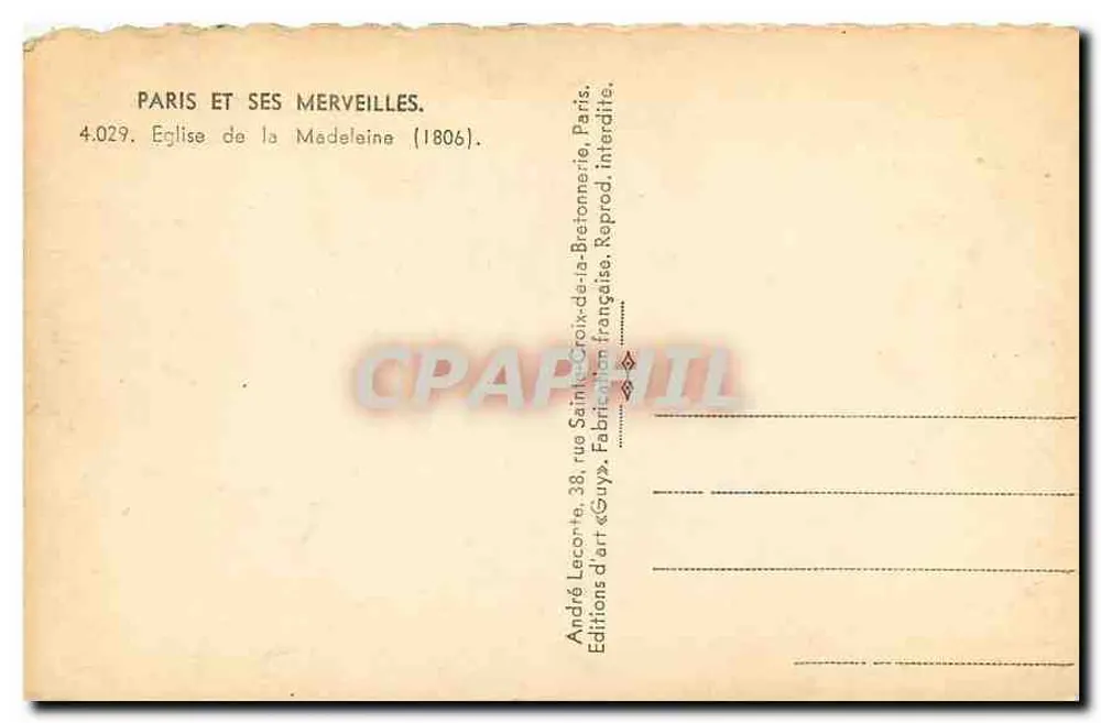 Kirche der Madeleine — Paris — Kunstausgabe «Guy» - Rückseite