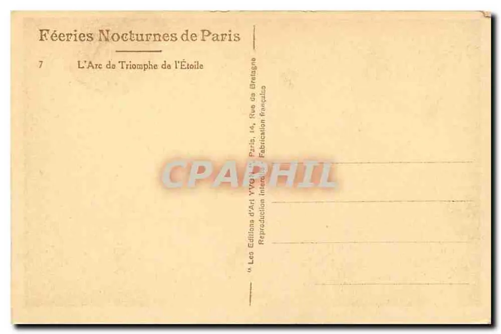 Arc de Triomphe — wydanie nocne — Les Éditions d'Art de l'Étoile, Paryż - Rewers