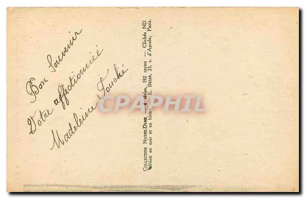 Notre-Dame de Paris — Estátua de N.-D. de Paris — Editor E.-B. n° 144 - Verso