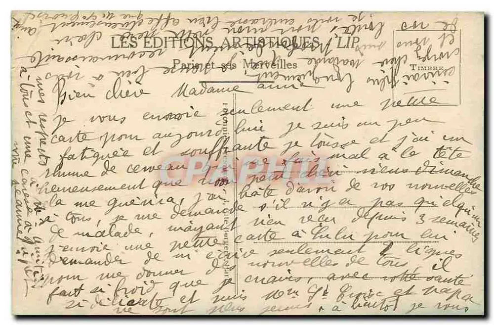 Paris - A Igreja da Madeleine — Editor LIP, n°26 - Verso