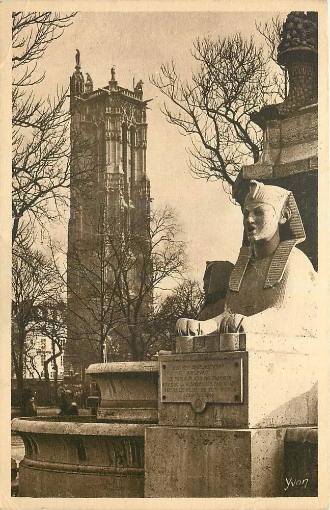 Torre St-Jacques — vista com estátua egípcia — Edição Yvon, série N° 58 - Frente