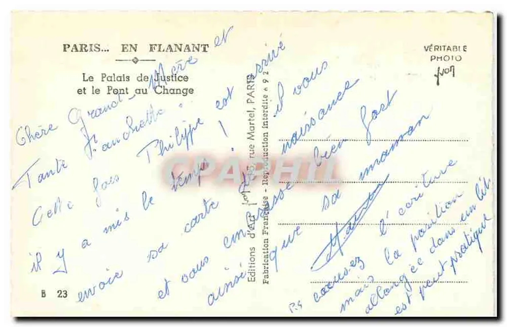 Paris — Le Palais de Justice et le Pont au Change — Éditions d'Art Martel, Paris - Verso