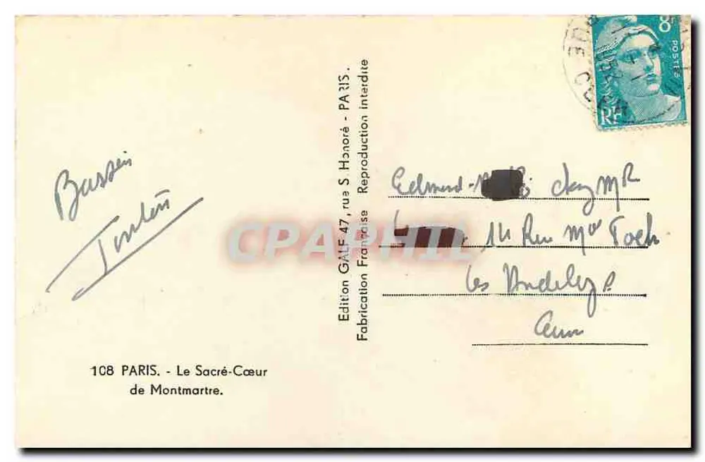 Le Sacré-Cœur de Montmartre — vue panoramique — Édition GAF, Paris - Verso