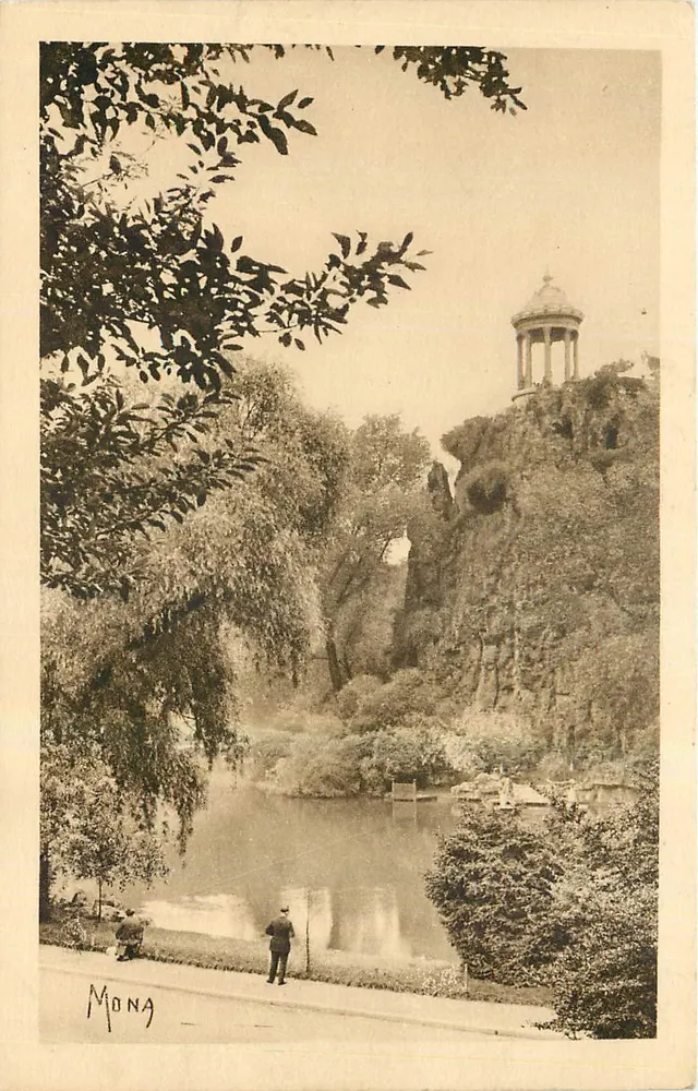 O parque de Monza — vista do lago e do templo sobre rocha — editor MONGA - Frente