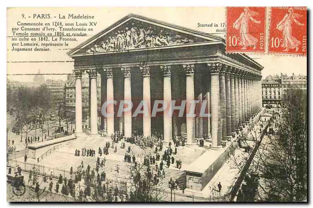 Paris - A Madeleine — Iniciada em 1764, transformada em templo romano em 1806, por Lemaire — editor não visível - Frente
