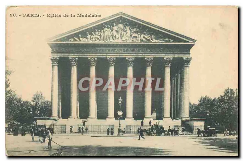 Parigi - Chiesa della Madeleine — vista frontale con colonnati e sculture — n° 98 - Recto