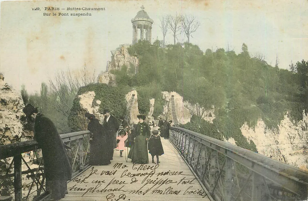 Paris - Buttes-Chaumont — Sur le Pont suspendu — éditeur non identifié, n° 129 - Recto