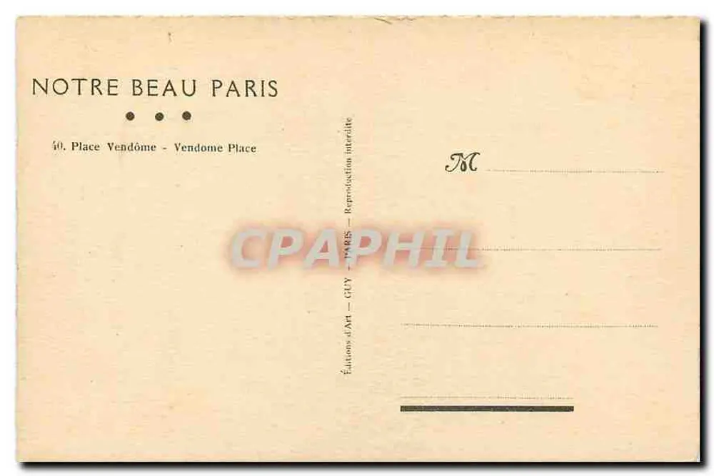 Place Vendôme — Coluna de Vendôme — Éditions d'Art GUY - Verso