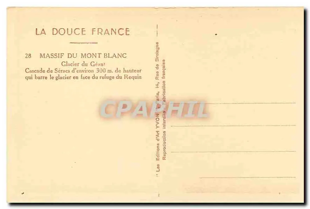 Glacier du Géant — Massif du Mont Blanc — Éditions d'Art YVON - Rückseite