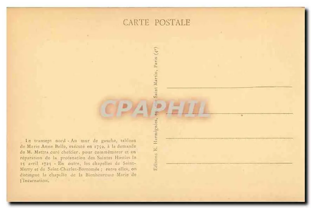 Interior da Igreja de São Méry — Paris — Editor E. Harmignies, n° II - Verso