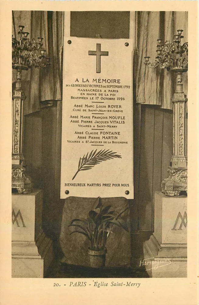Paris - Igreja de Saint-Merry — Placa comemorativa dos mártires de 1792 - Frente