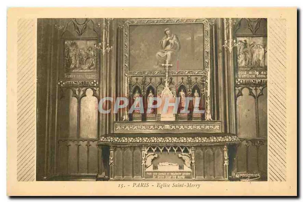 Paris - Igreja de Saint-Merry — interior com retábulo e capela — Edições E. Harmignies - Frente