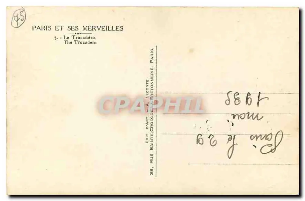 Le Trocadéro — Paris — éditeur A. Leconte - Verso