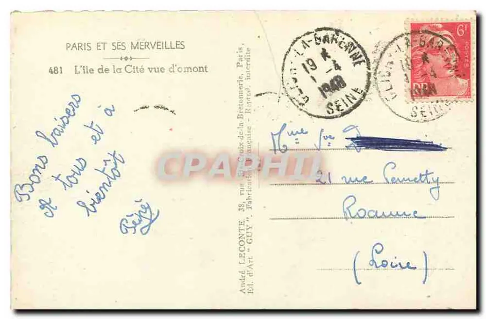 Paris e suas maravilhas — A ilha da Cité vista de cima — André Léconte, Ed. L'Art 'Guy' n°481 - Verso
