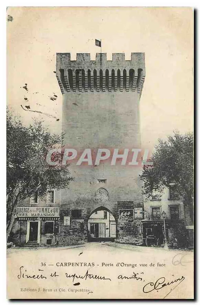 Carpentras — Puerta de Orange vista frontal — Ediciones J. Brun & Cie, n°36 - Anverso