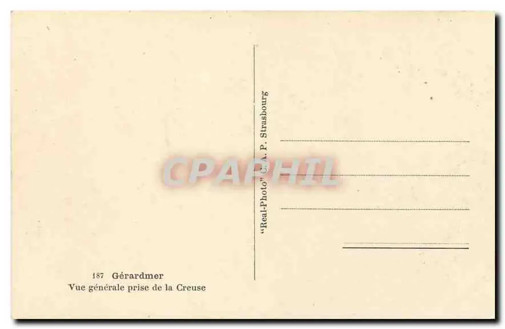 Gérardmer — Vista geral tirada da Creuse — editor A.P. Strasbourg, n° 187 - Verso