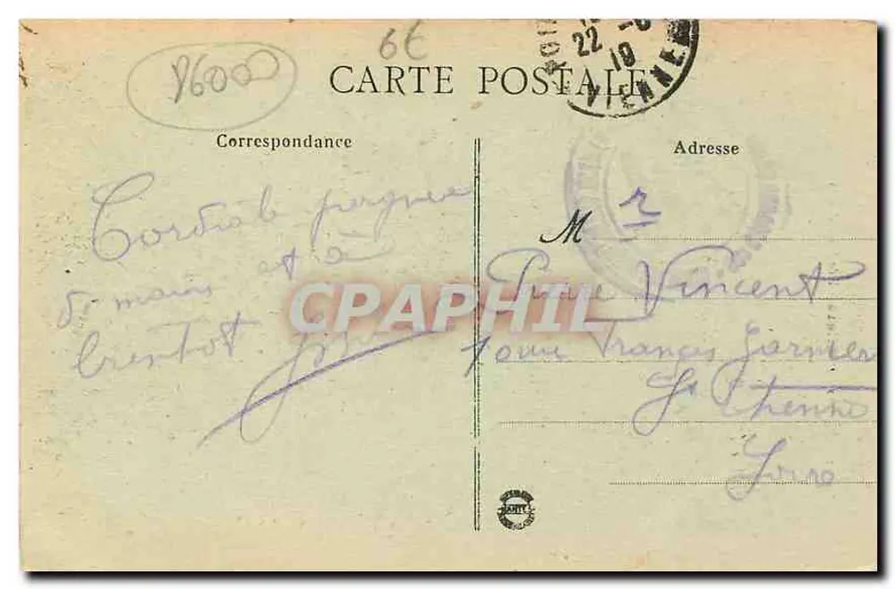 Poitiers - Hotel das Correios — editor E. M., n° 239 - Verso