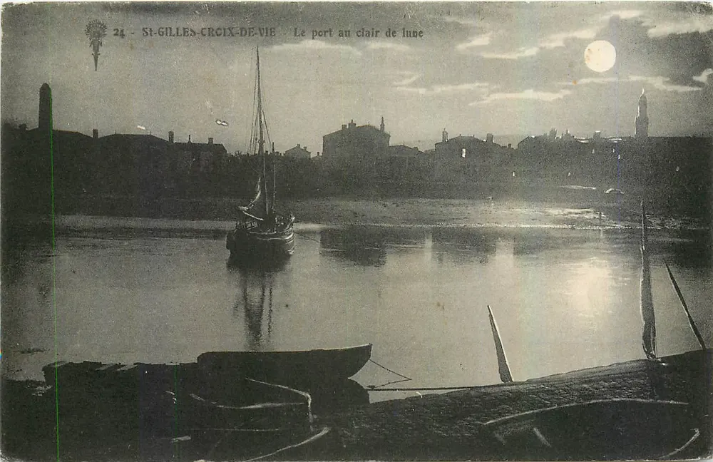 St-Gilles-Croix-de-Vie — Blick auf den Hafen unter dem Mondlicht — unbekannter Verlag, Nr. 24 - Vorderseite