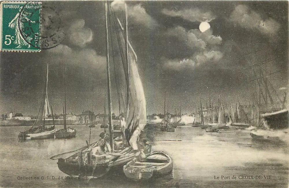 O Portão de CROIX-DE-VIE — vista noturna com barcos a vela — Coleção G. I. D. de Nantier - Frente