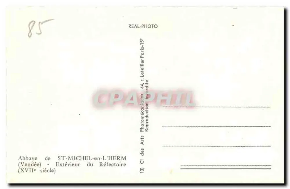 Abtei ST-MICHEL-en-L'HERM — Äußere Ansicht des Refektoriums — 17. Jahrhundert — CI des Arts Photoméc. Paris - Rückseite