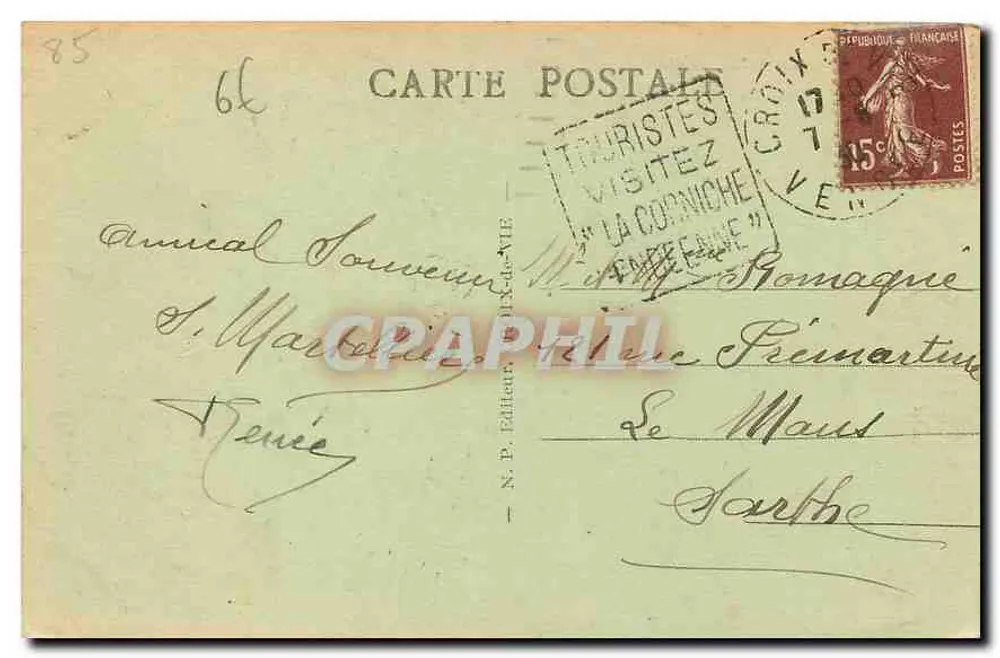 Les Rochers de la Corniche — De Croix-de-Vie à Sion (Vendée) — N.P. Éditeur, n°85 - Verso