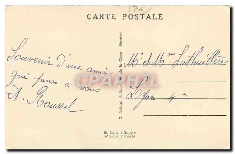 Rouen — Praça Carnot — G. Artaud, Nantes - Verso