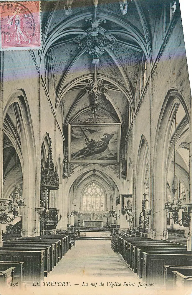 Le Tréport — La nef de l'édifice religieux Saint-Jacques — Cartolina d'epoca n°196 - Recto