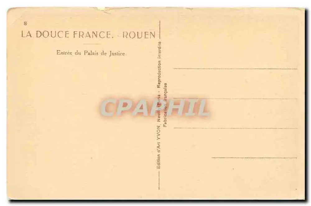 Entrada do Palácio de Justiça — Rouen — Edição d'Art YVON - Verso