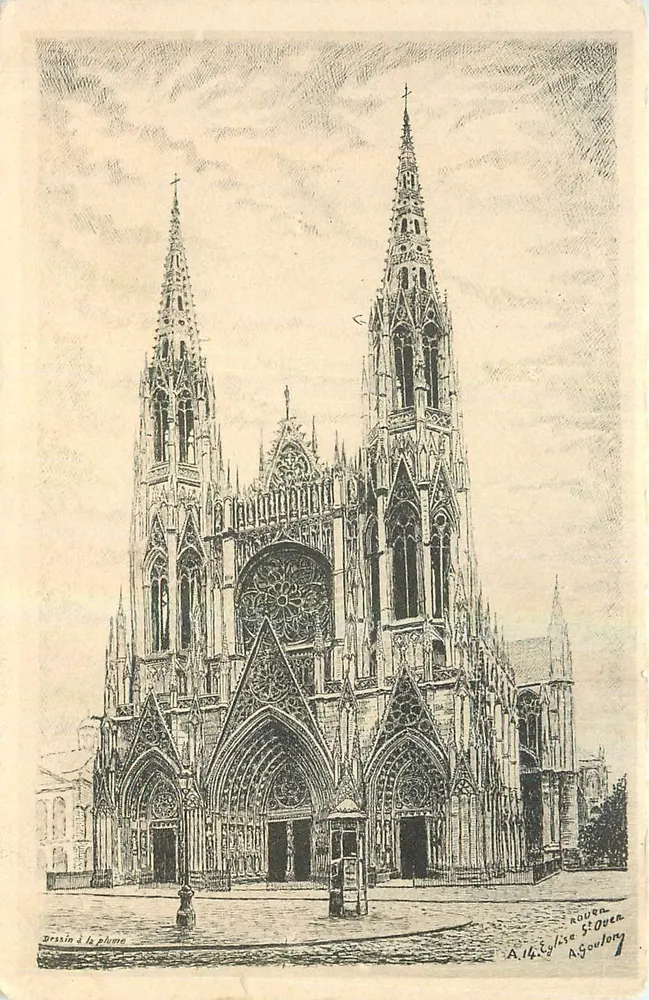Rouen — Igreja de São Ouen — desenho a pena por A. Goulong - Frente