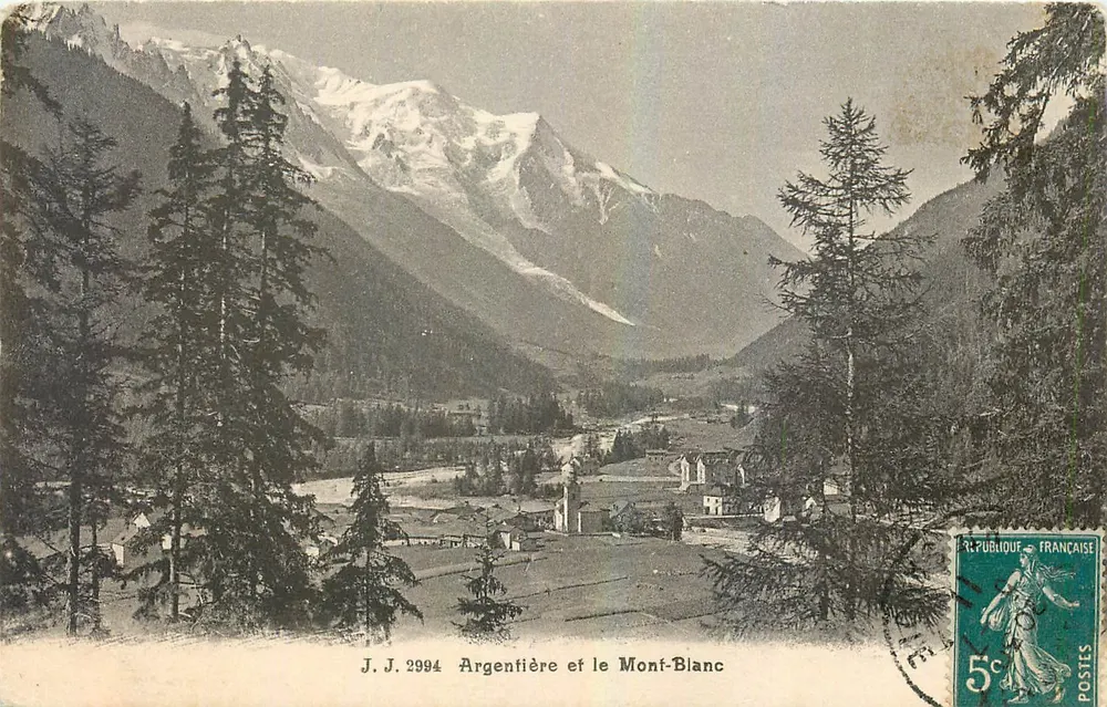 Argentière e o Mont-Blanc — J. J. 2994 — Julien frères, Fot. Editor, Genebra - Frente