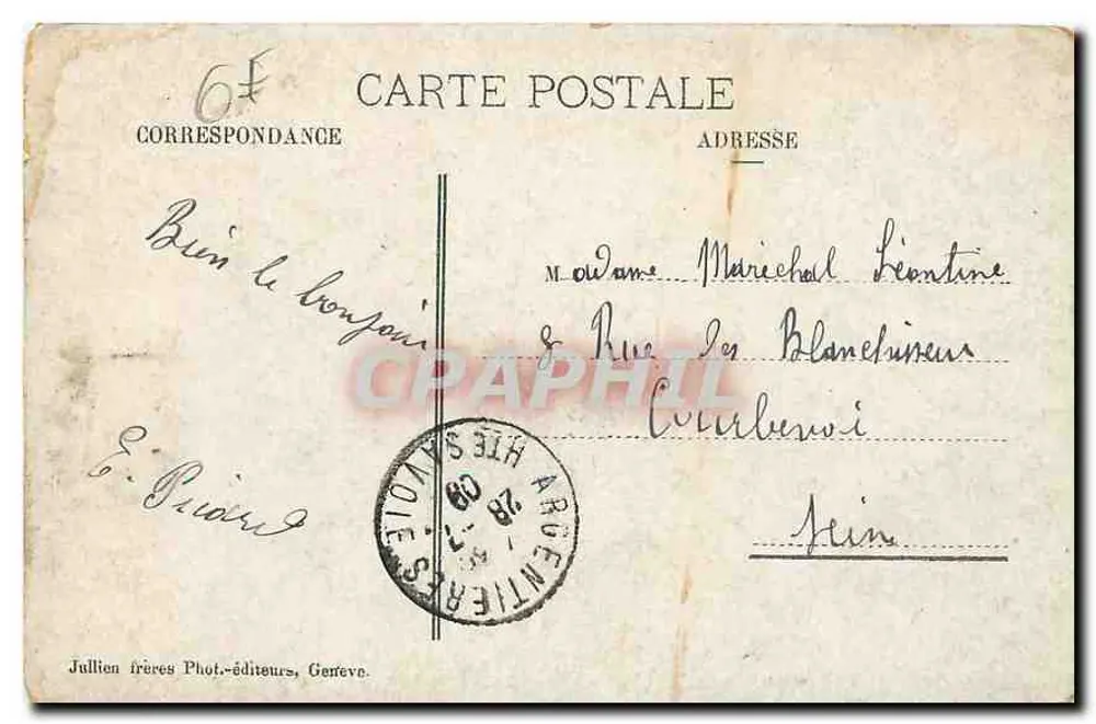 Chamonix e a Cadeia das Agulhas — J. J. 531 — editor J. J. (Jullien frères, Genebra) - Verso
