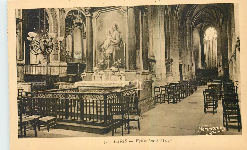 Paris — Igreja de Saint-Merry — Interior com altar e órgão - Frente