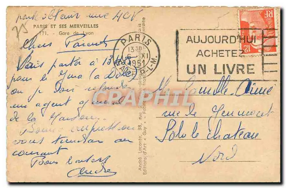Gare de Lyon — Paris — Éditions André Lecomte - Verso