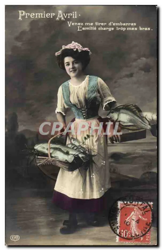 Vrouw met vis — 1 april — Uitgever RAS, n° 2205 - Voorkant