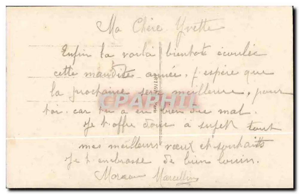 Soldat saluant — Bonne Année 1914 — Vise Paris 14/5 - Verso