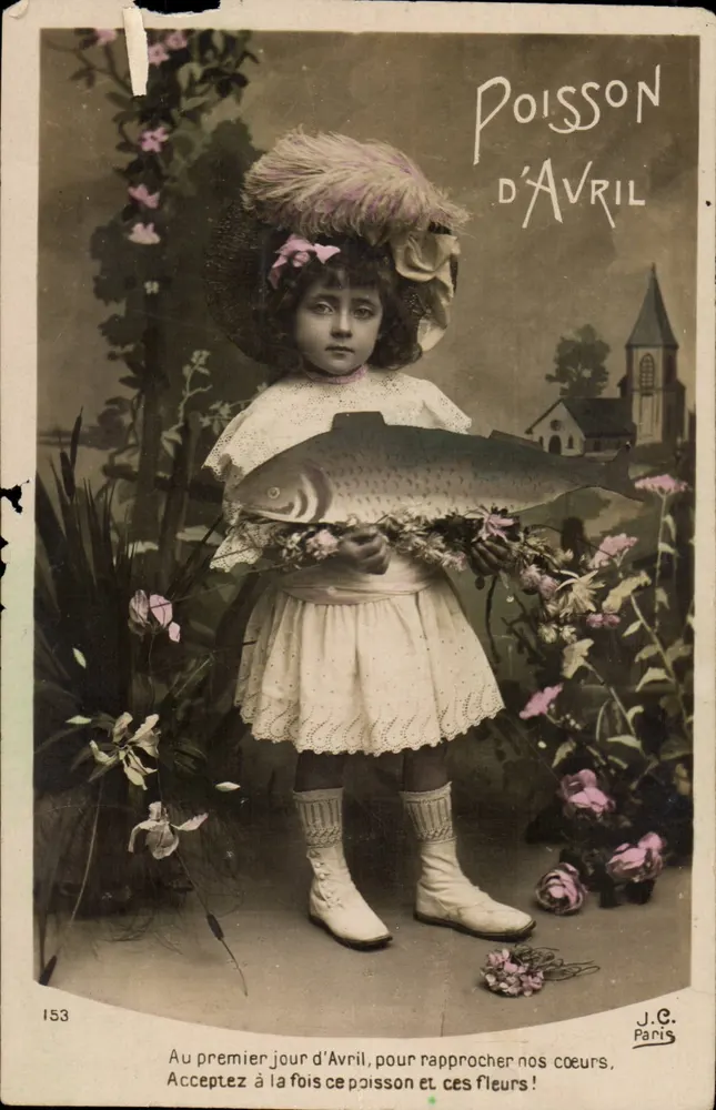 Mädchen mit einem blumengeschmückten Fisch — April-Fisch — J.G. Paris n°153 - Vorderseite