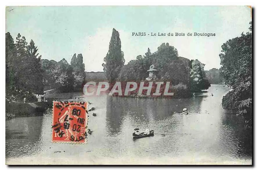 PARIS - Le Lac du Bois de Boulogne — vue du lac avec embarcation et fontaine — éditeur non visible - Recto